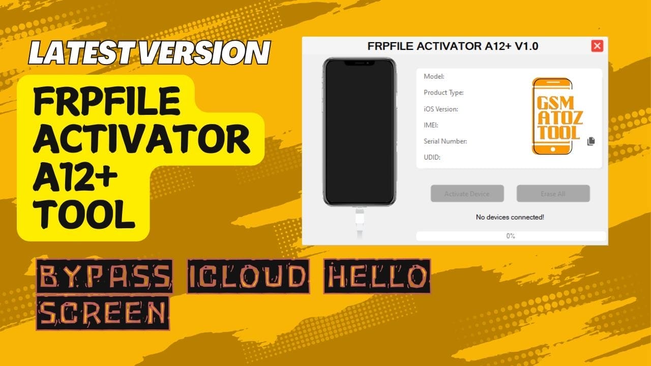 Frpfile activator a12+ tool v1. 3. 5 bypass icloud hello screen 1 Frpfile activator a12 plus tool interface showing iphone hello screen bypass process with wi-fi activation and instant bypass features