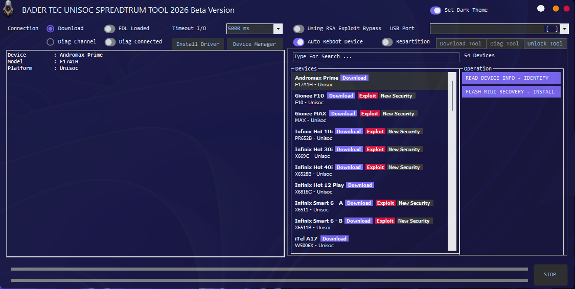Bader tec unisoc spreadtrum tool 4 Bader tec unisoc spreadtrum tool interface showing flash frp unlock and diagnostic options for unisoc phones