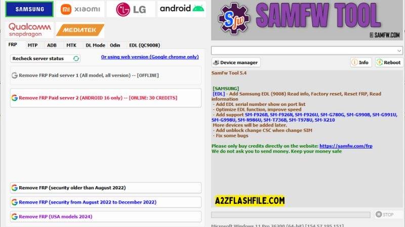 Samfw tools 5. 4 for frp removal on samsung xiaomi & lg phones 2 Samfw tool frp reset options for samsung devices