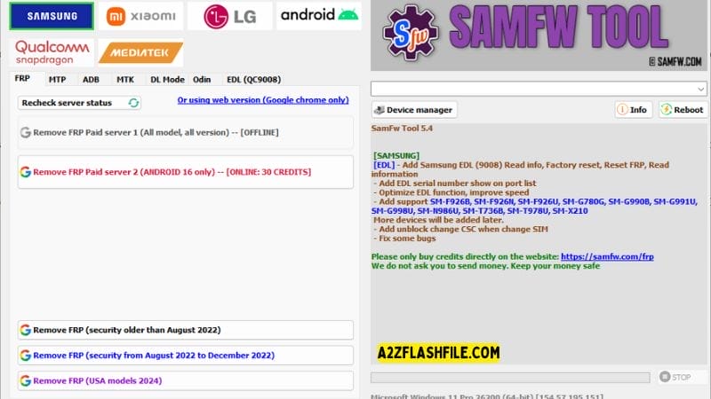 Samfw tools 5. 4 for frp removal on samsung xiaomi & lg phones 2 Samfw tool frp reset options for samsung devices
