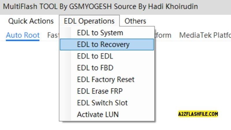 Multiflash tool v3. 0 latest version free download 3 Multiflash tool edl operations menu showing edl to recovery factory reset and erase frp features.