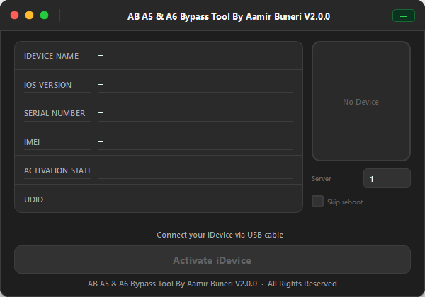 The ab a5 & a6 bypass tool unlocking an icloud-locked apple device.