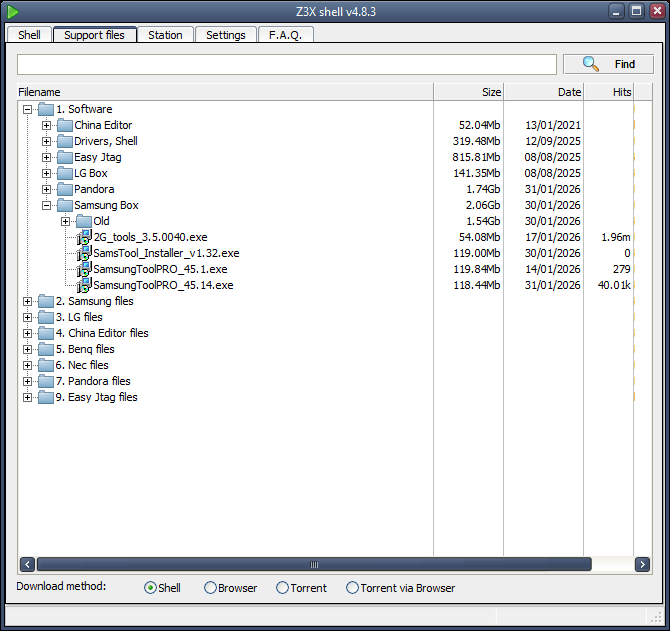 Z3x shell official interface for downloading and updating z3x box samsung and lg tools