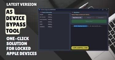 A5 device bypass tool software interface displaying one-click bypass button and device information for iphone 4s ipad 2 and compatible a5 chip devices